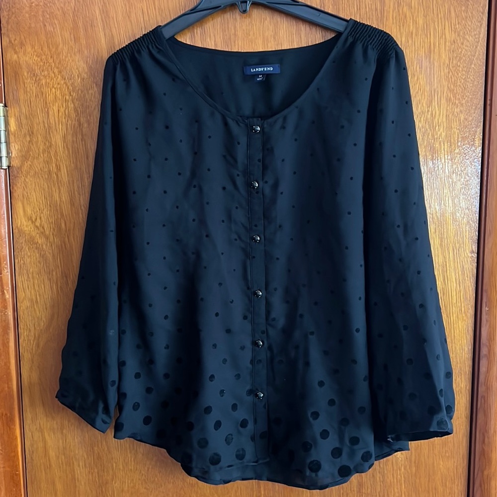 Lands’ End Black Polka Dot Top Size 14